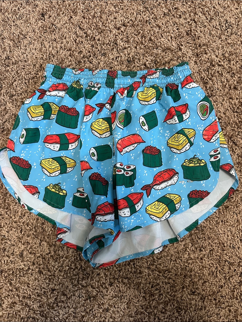 Men's Blue Sushi-Print Athletic Shorts - Quick-Dry Comfort